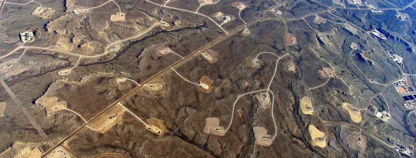 Aerial view of fracking wells.
